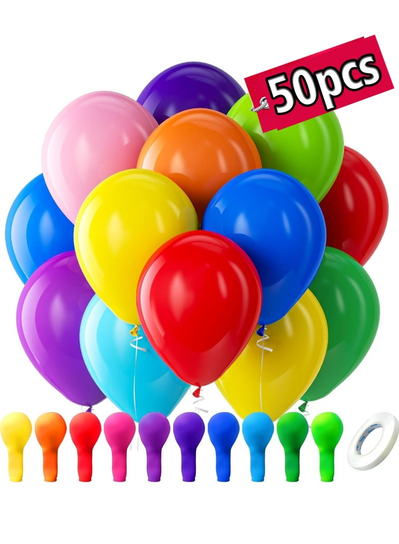 يوجي 50pcs قوس قزح البالونات اللاتكس، 5 بوصة مختلفة البالونات الألوان، دائرة الهيليوم البالونات اللون الساطع لعيد ميلاد الطفل دش حفلة الزفاف الديكورات - Image 1