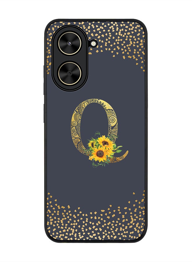 Stylizedd For Xiaomi Poco C71 / Redmi A5 4G Case,Slim fit Camera Protection, Shockproof Thin Phone cover  - Custom Floral Monogram - Q  (Grey )