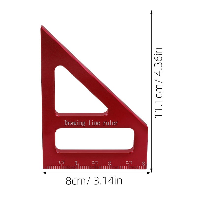 Multi Function Triangle Ruler 45 90 Degree Woodworking Square Imperial Scale Carpenter Measuring Tool Red - Image 3