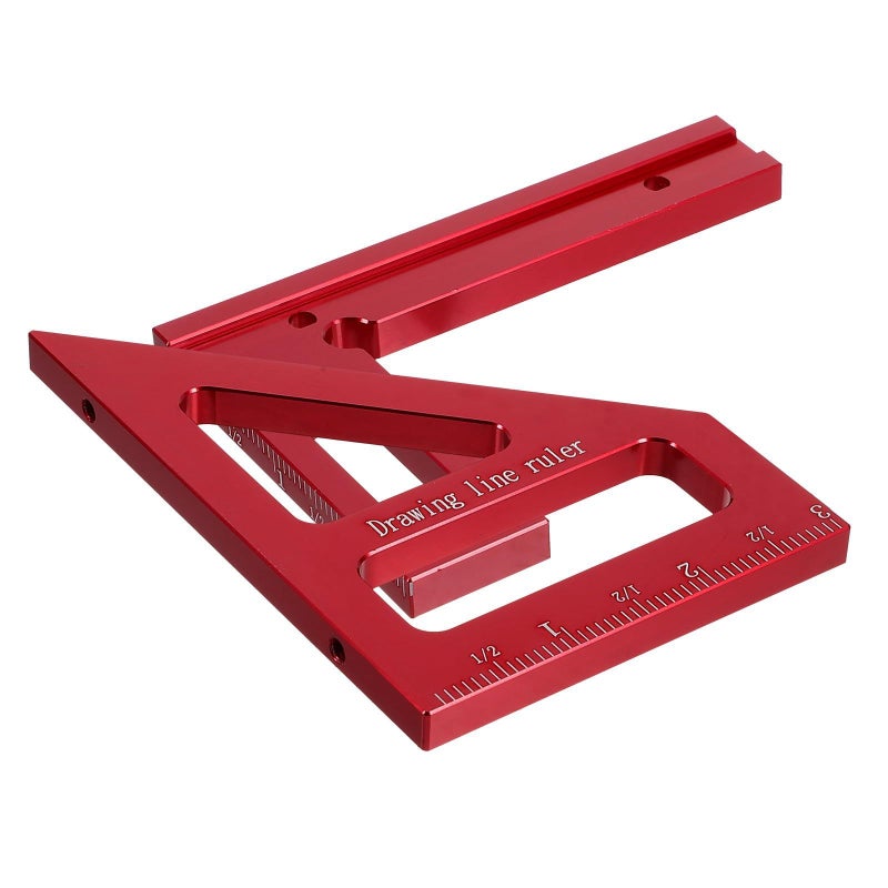 Multi Function Triangle Ruler 45 90 Degree Woodworking Square Imperial Scale Carpenter Measuring Tool Red - Image 2