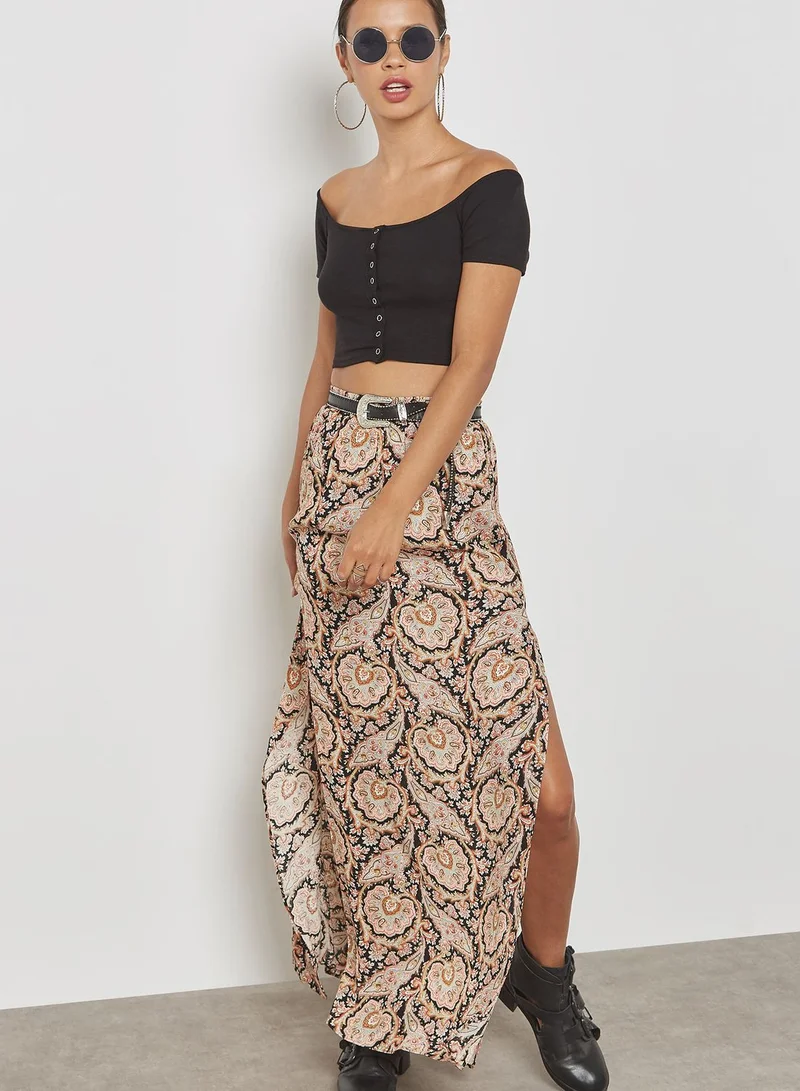 Missguided Side Splits Paisley Maxi Skirt