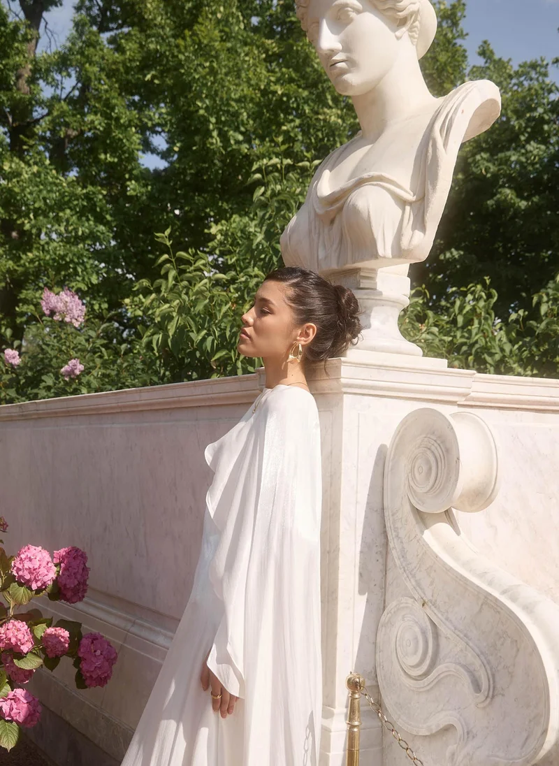 Lichi Textured maxi dress with one shoulder cape