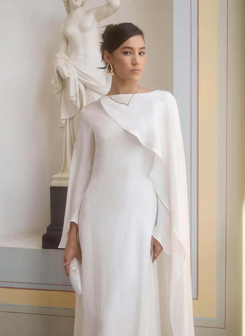 Lichi Textured maxi dress with one shoulder cape