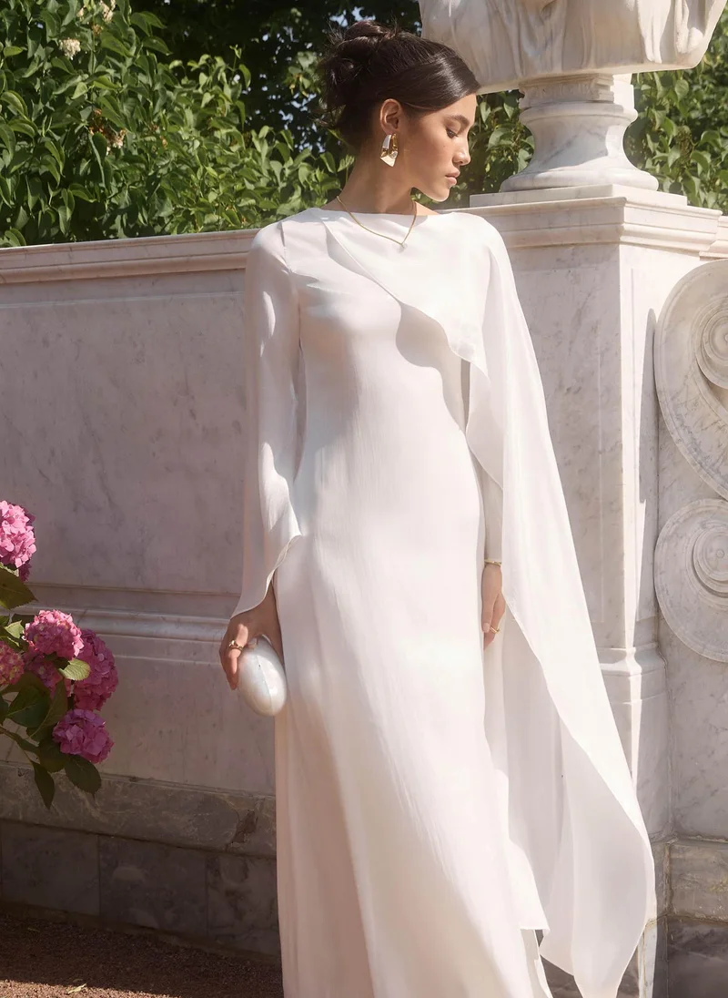 Lichi  Textured maxi dress with one shoulder cape for Women | Best Price UAE