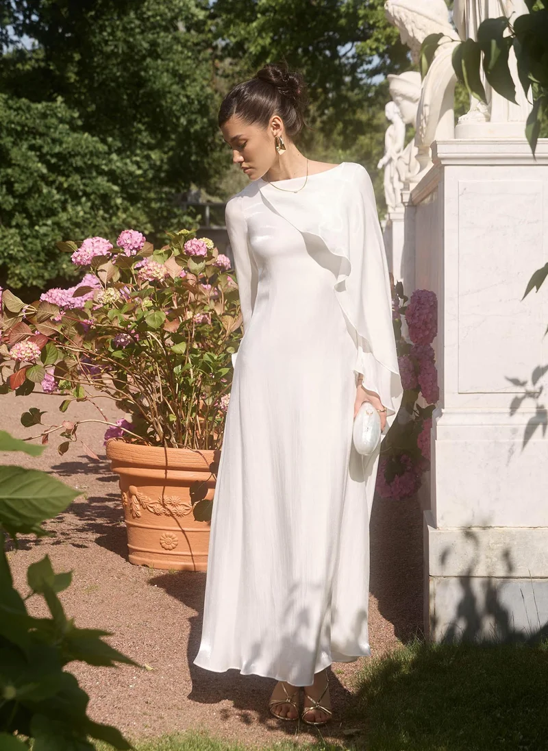 Lichi  Textured maxi dress with one shoulder cape for Women | Best Price UAE