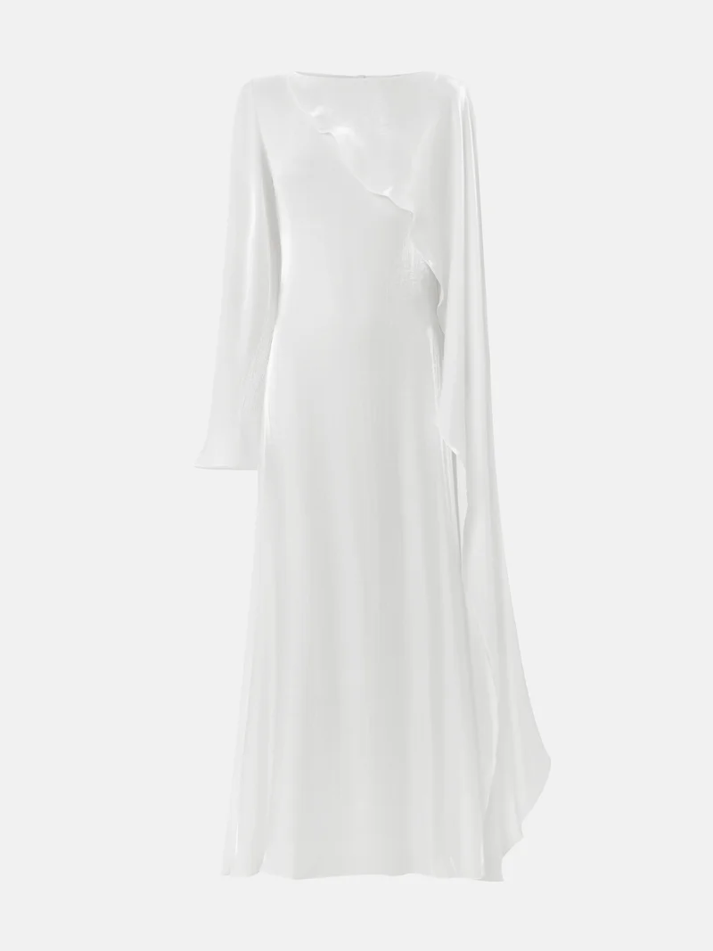 Lichi Textured maxi dress with one shoulder cape