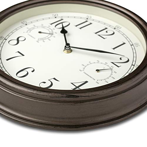 Westclox Indoor/Outdoor Wall Clock with Temperature & Humidity Gauges, Weather-Resistant, Quartz Accuracy, Battery-Powered (Bronze, 12-Inch) - Image 2