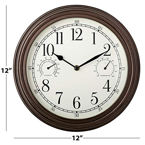 Westclox Indoor/Outdoor Wall Clock with Temperature & Humidity Gauges, Weather-Resistant, Quartz Accuracy, Battery-Powered (Bronze, 12-Inch) - Image 4
