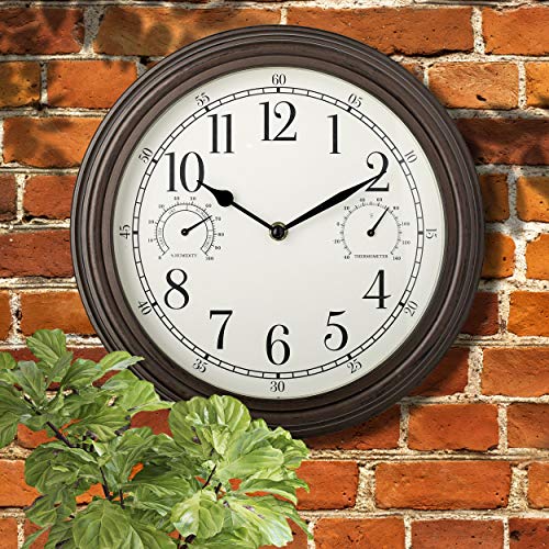 Westclox Indoor/Outdoor Wall Clock with Temperature & Humidity Gauges, Weather-Resistant, Quartz Accuracy, Battery-Powered (Bronze, 12-Inch) - Image 5