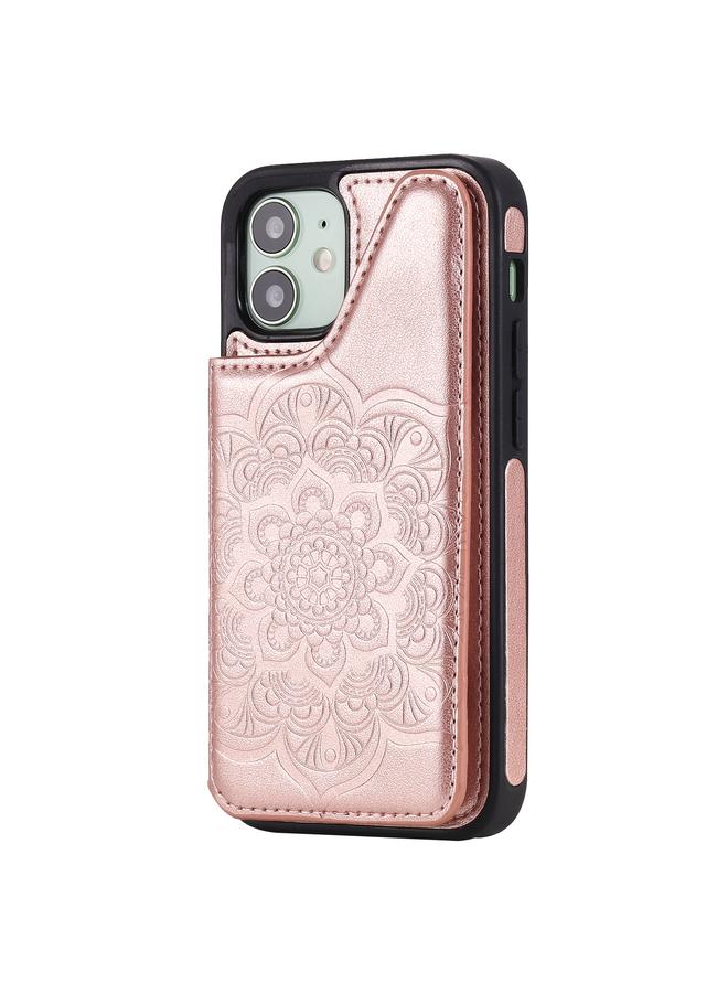 Zaboon Case For iPhone 12 mini Flower Embossing Pattern Shockproof Protective Case with Holder & Card Slots & Photo Frame - Image 2
