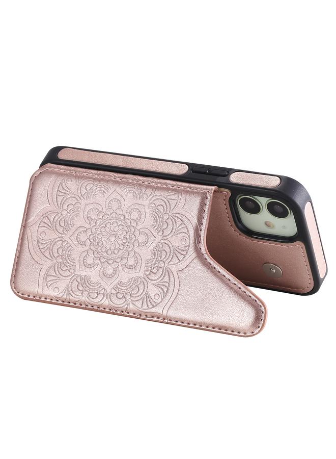 Zaboon Case For iPhone 12 mini Flower Embossing Pattern Shockproof Protective Case with Holder & Card Slots & Photo Frame - Image 5
