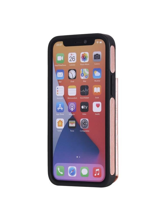 Zaboon Case For iPhone 12 mini Flower Embossing Pattern Shockproof Protective Case with Holder & Card Slots & Photo Frame - Image 3