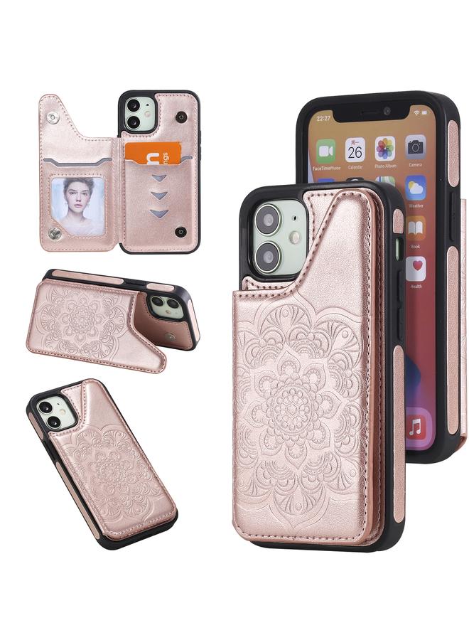 Zaboon Case For iPhone 12 mini Flower Embossing Pattern Shockproof Protective Case with Holder & Card Slots & Photo Frame - Image 1