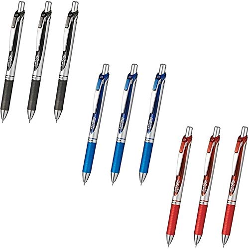 Pentel Energel Deluxe RTX Retractable Liquid Gel Pen,Ultra Micro Point 0.3mm, Fine Line, Needle Tip, Black,Blue,Red Ink Each 1 Pen Total 3 Pens-Value Set of 3 (Value Set of 9) - Image 1