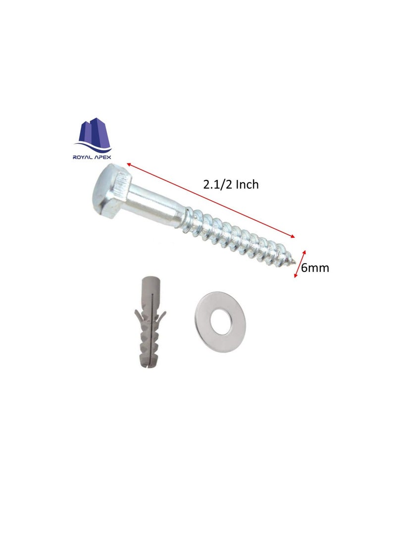 Generic 10 Pcs Galvanized (G.I) Hex Head Coach Screws with Washer & Fisher Plug Wood Working for Holding Together Heavy Timber, and Concrete Working. (6mm, Length 2-1/2 Inch)  - Image 3