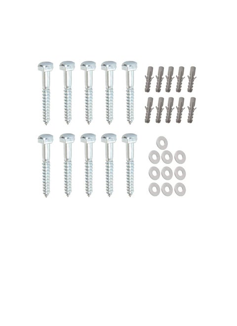 10 Pcs Galvanized (G.I) Hex Head Coach Screws with Washer & Fisher Plug Wood Working for Holding Together Heavy Timber, and Concrete Working. (6mm, Length 2-1/2 Inch)