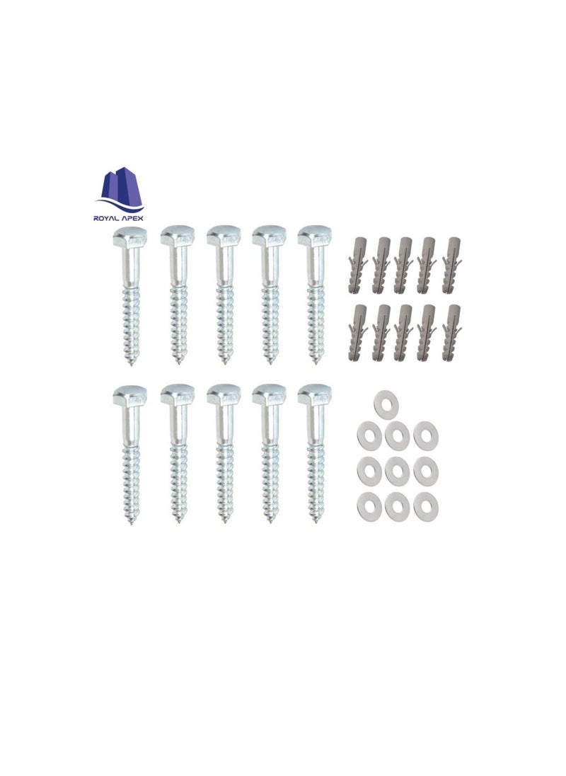 Generic 10 Pcs Galvanized (G.I) Hex Head Coach Screws with Washer & Fisher Plug Wood Working for Holding Together Heavy Timber, and Concrete Working. (6mm, Length 2-1/2 Inch)  - Image 2