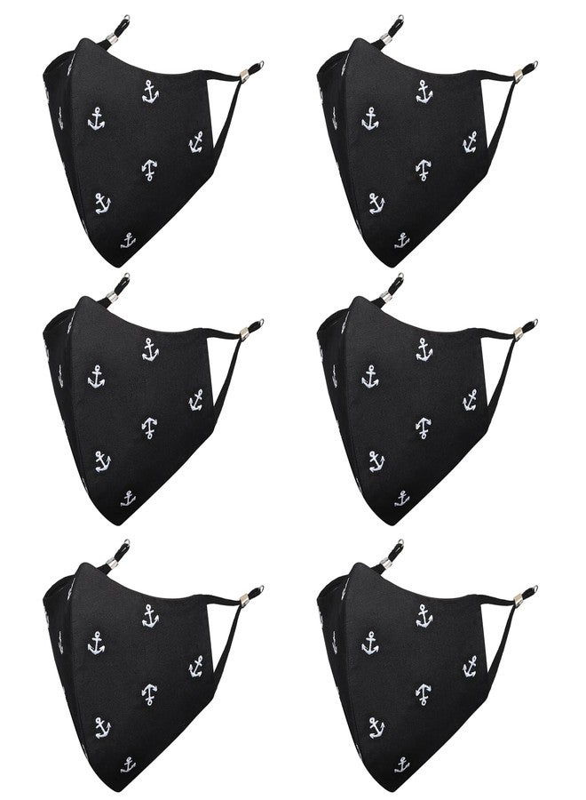 MASQ Anchor 4 Layer, Reusable, Breathable, Anti-Bacterial (BFE>99%) Embroidered 100% Pure Cotton Cloth Face Mask Combo with Ear Adjusters for for Men (Black, Pack of 6) - Image 1