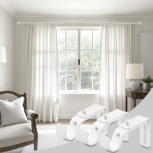 LLPJS Curtain Rod Bracket Adjustable, Drapery Rod Holder Hooks Support Hangers for 1 inch Diameter Window Curtain Rods (White, 3-Pack) - Image 5