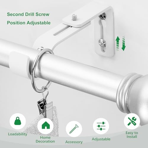 LLPJS Curtain Rod Bracket Adjustable, Drapery Rod Holder Hooks Support Hangers for 1 inch Diameter Window Curtain Rods (White, 3-Pack) - Image 4