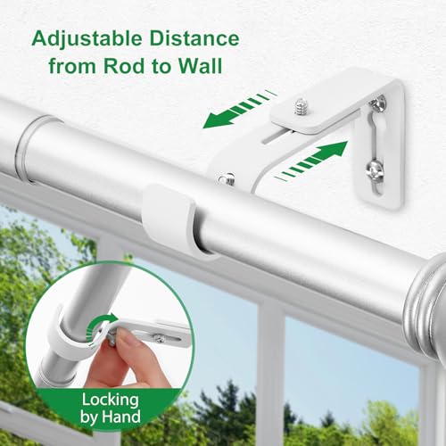 LLPJS Curtain Rod Bracket Adjustable, Drapery Rod Holder Hooks Support Hangers for 1 inch Diameter Window Curtain Rods (White, 3-Pack) - Image 3