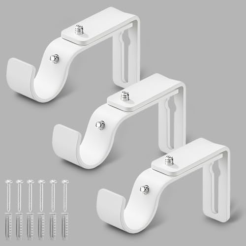 LLPJS Curtain Rod Bracket Adjustable, Drapery Rod Holder Hooks Support Hangers for 1 inch Diameter Window Curtain Rods (White, 3-Pack) - Image 1