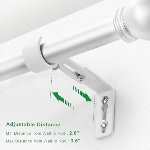 LLPJS Curtain Rod Bracket Adjustable, Drapery Rod Holder Hooks Support Hangers for 1 inch Diameter Window Curtain Rods (White, 3-Pack) - Image 2