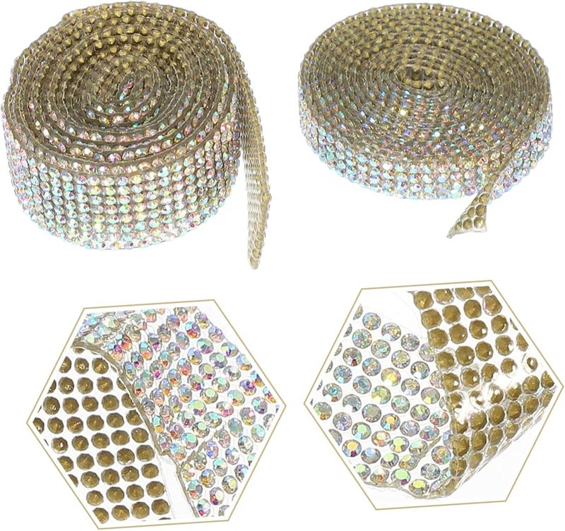 Artibetter Self Adhesive Rhinestone Ribbon Strips 2 Rolls Sparkling Decorative Craft Home Decor - Image 3
