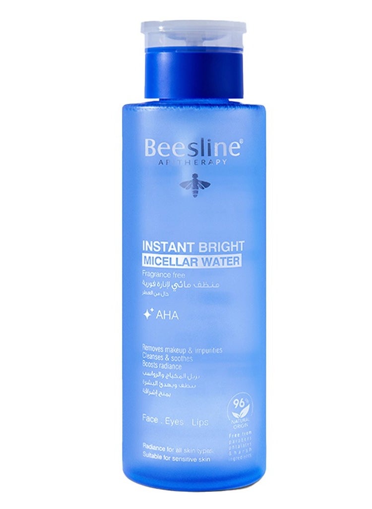 Beesline Instant Bright Micellar Water Make Up Remover and Impurities Cleanse Soothes Boost Radiance Skin with AHA for Face Lip and Eyes 400 ml 