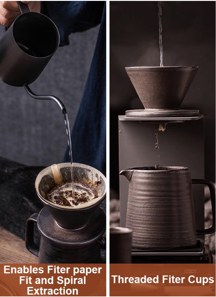 Perfii Vintage 6-Piece Ceramic Coffee Set with 2 Cups, 2 Ceramic Coasters, Porcelain Coffeepot, and Ceramic Filter  - Image 3