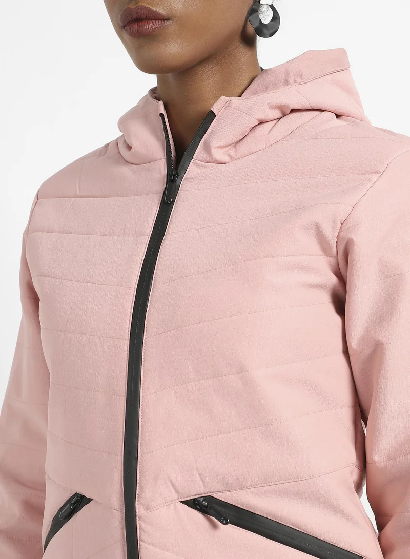 Campus Sutra Women's Light Pink Quilted Puffer Jacket With Zipper Insert Pockets