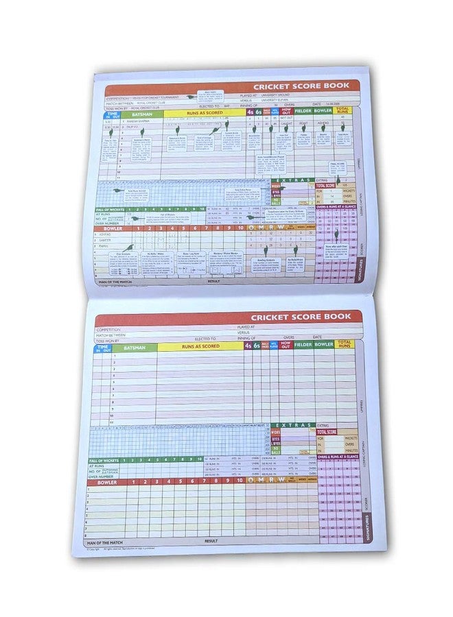 Gmefvr Cricket Score Book, Colored Fine Brite Paper, 40+2 Innings Capacity, Durable Binding, Structured Batting & Bowling Layout, Club & School Scorekeeping Ledger - Image 4