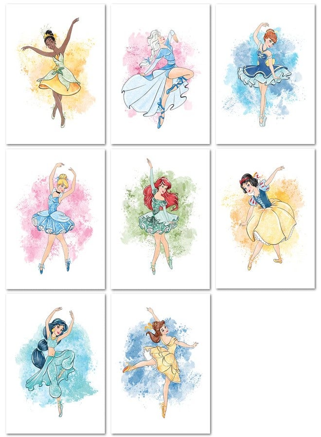 Nistio® Disney Princess Ballerina Wall Art Prints, Princess Playroom Decor, Elsa, Cinderella, Ariel, Snow White, Belle, Jasmine, Princess Anna, Tiana, Set of 8, 8x10 inches (Unframed) - Image 1
