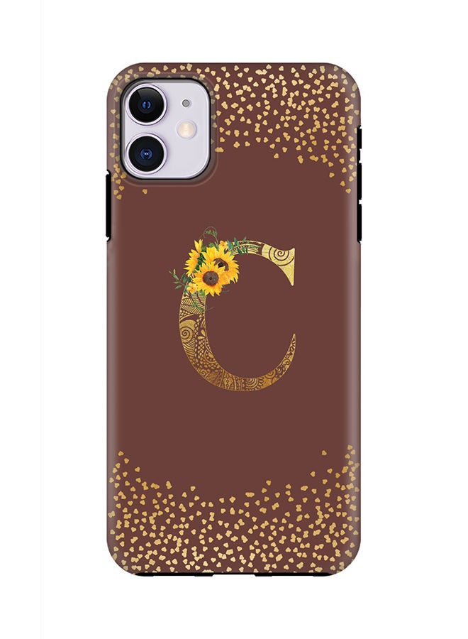 Stylizedd Monogram Tough Series for Apple iPhone 11 Custom Initials Floral Mandala Pattern Tough Pro Dual Layer hybrid PC inner TPU protection Alphabet- C (Brown) - Image 1