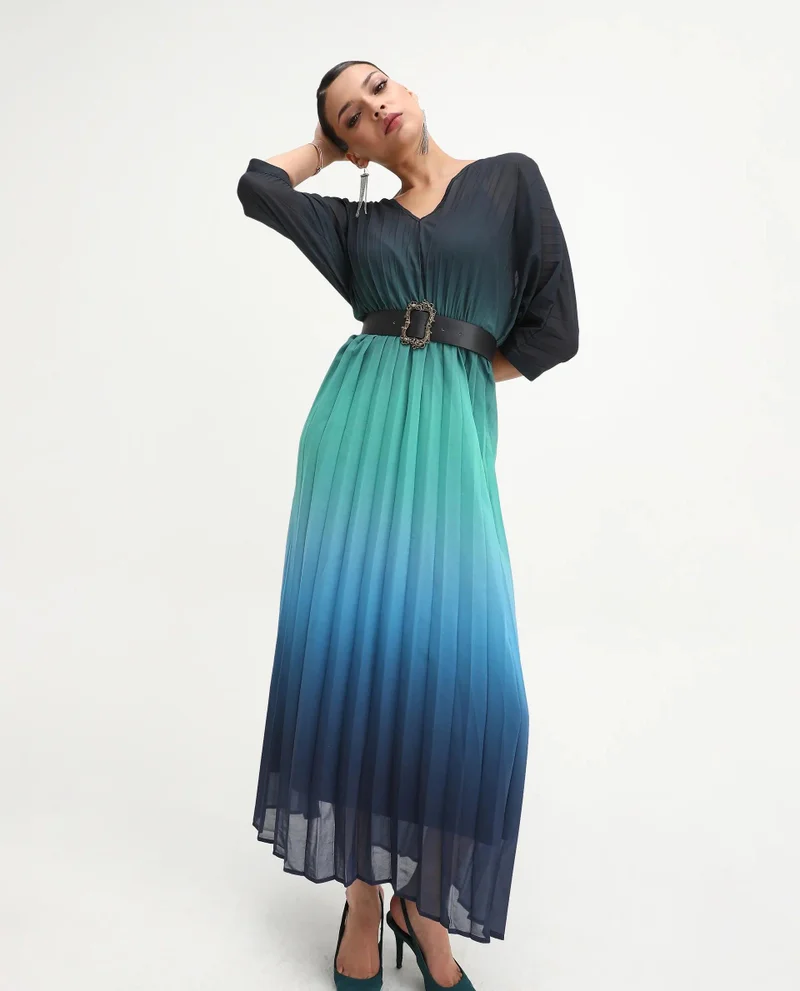 Rareism Women's Ombre Pleated Maxi Dress
