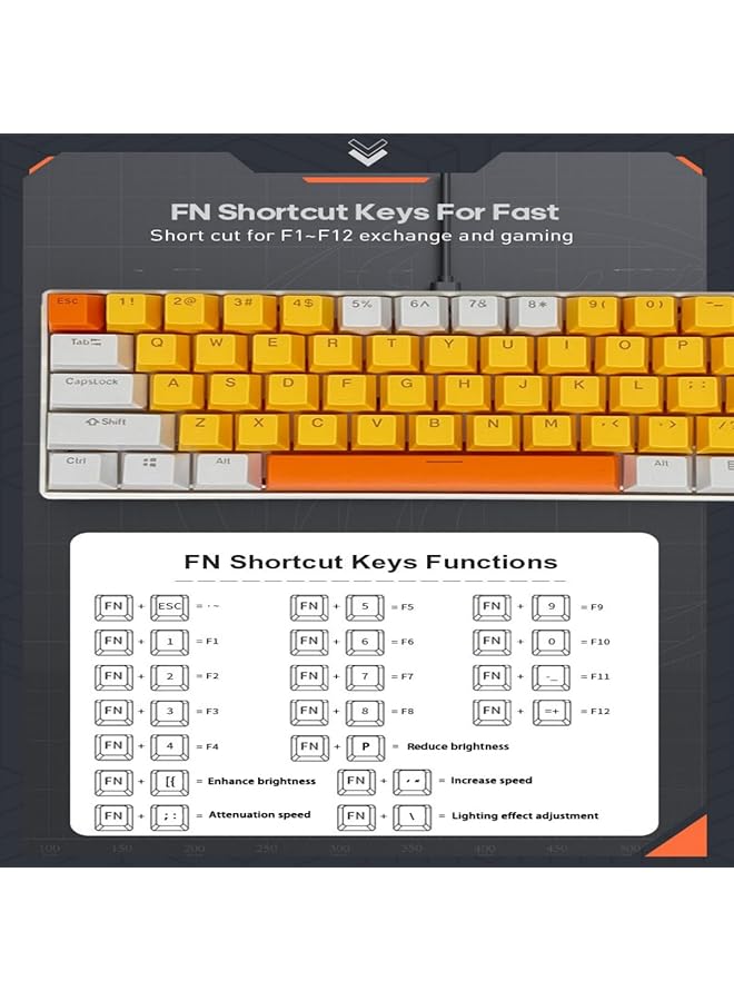61 Keys Rgb Gaming Keyboard 60% Mini Wired Waterproof With Anti Ghosting Keyboard And Three Color Keycaps With Red Switch For Gamers(Yellow White And Orange) - Image 4