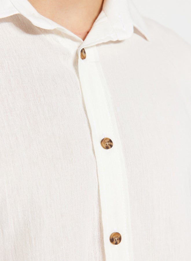 trendyol White Regular Fit Linen Look Shirt with Wrinkled Effect and Epaulettes - Image 5