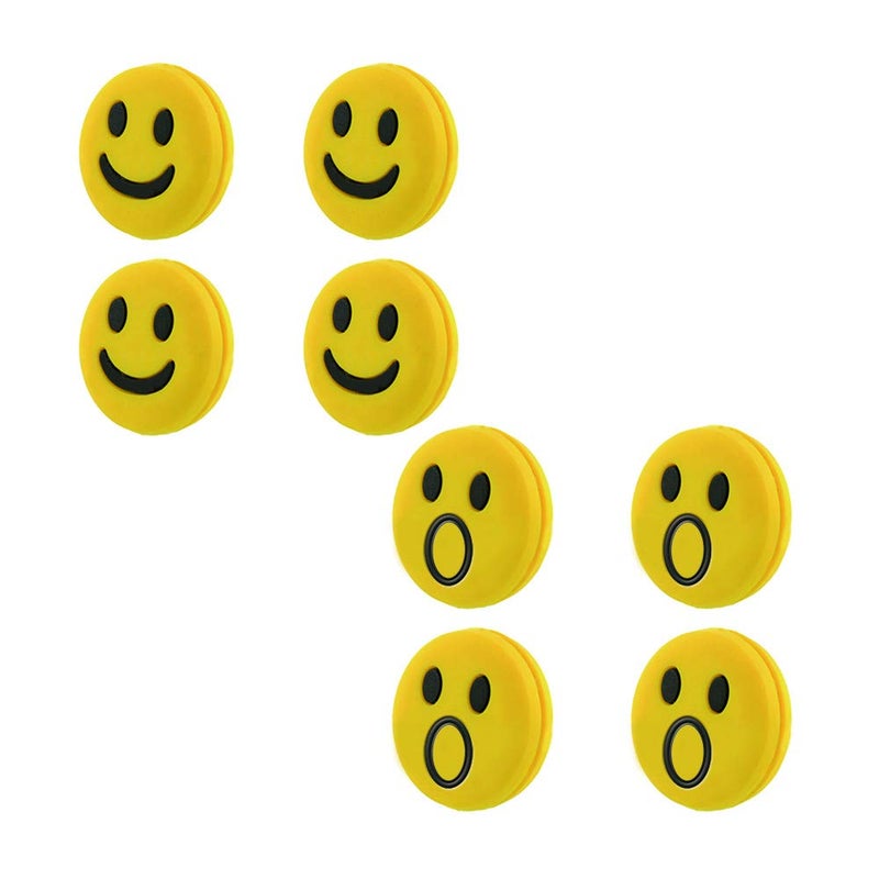 Acxico 8 Pcs Silicone Rubber Smile Face Tennis Racquet Vibration Dampener Shock Absorber(4 Smiley Yellow + 4 Surprise Yellow) - Image 1