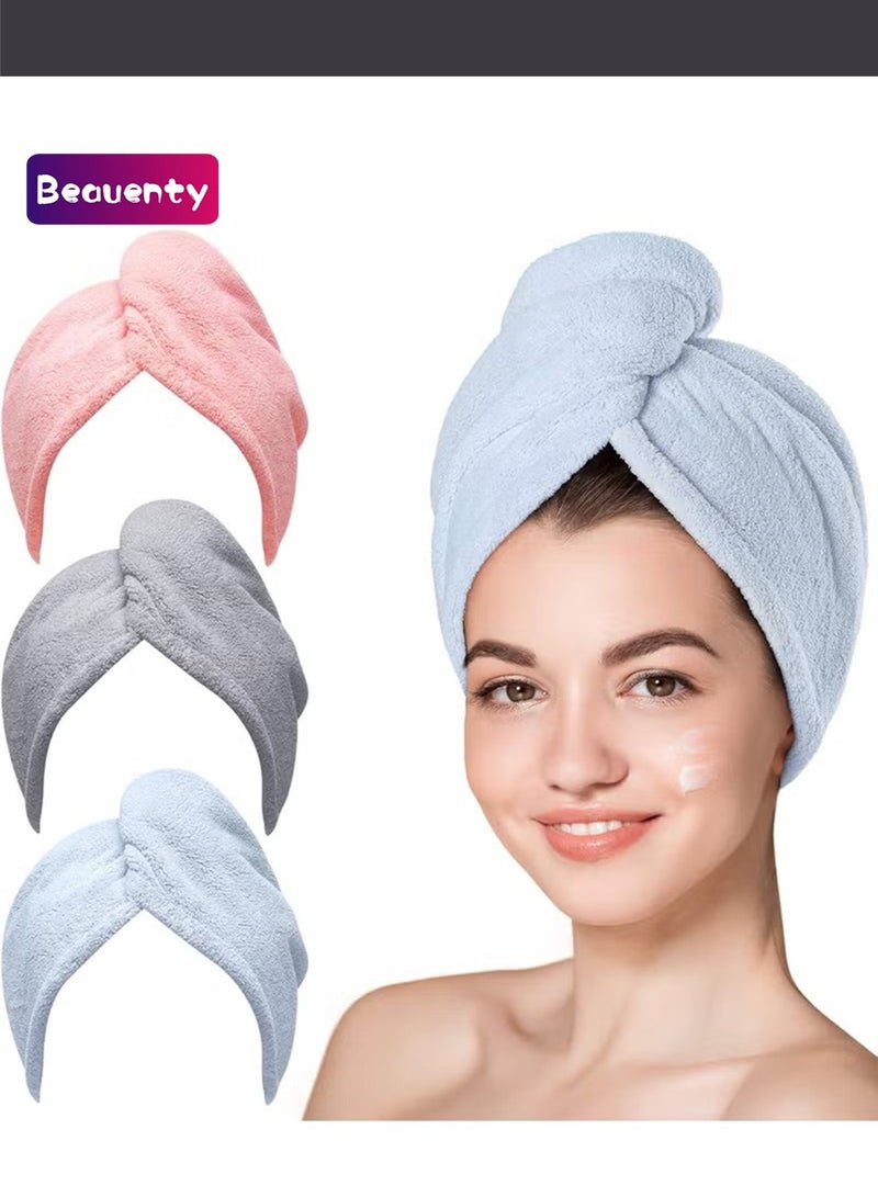 Beauenty Microfiber Hair Towel, 3 Packs Hair Turbans for Wet Hair, Drying Hair Wrap Towels for Curly Hair Women Anti Frizz - Image 1