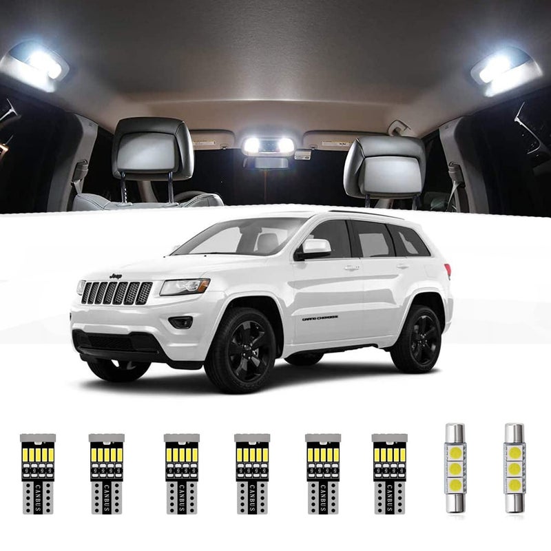 مجموعة أضواء LED داخلية لسيارة جيب جراند شيروكي 15 قطعة، لمبات خريطة وسقف فائقة السطوع لجميع موديلات 2011-2018 2019 2020