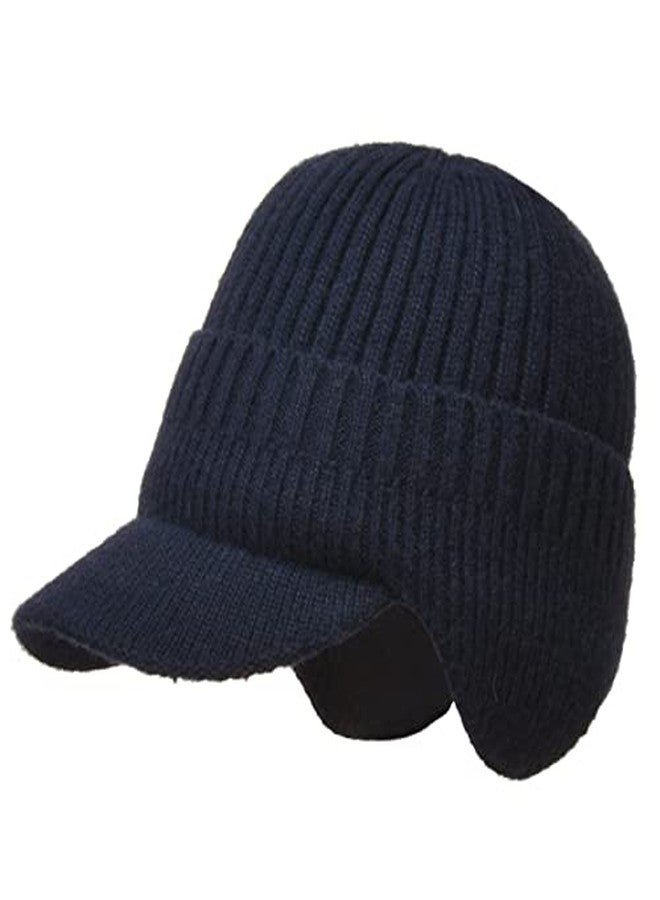 FASHIXD Men Women Winter Beanie with Visor Warm Earflaps Hat (Dark Blue) - Image 3