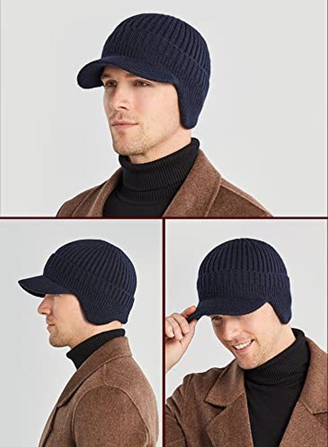 FASHIXD Men Women Winter Beanie with Visor Warm Earflaps Hat (Dark Blue) - Image 2