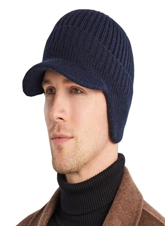 FASHIXD Men Women Winter Beanie with Visor Warm Earflaps Hat (Dark Blue) - Image 1