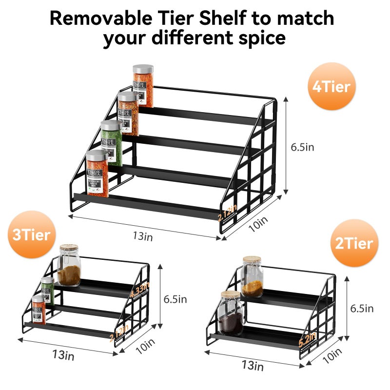 Bunoxea Spice Rack 4 Tier Kitchen Cabinet Organizer,Countertop Spice Rack,Tier Depth Adjustable Cabinet Shelf,Step Spice Organization Easy Visibility,Holds Seasoning and Condiments - Image 2