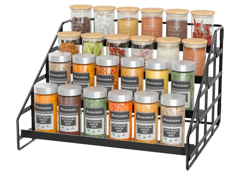 Bunoxea Spice Rack 4 Tier Kitchen Cabinet Organizer,Countertop Spice Rack,Tier Depth Adjustable Cabinet Shelf,Step Spice Organization Easy Visibility,Holds Seasoning and Condiments - Image 1