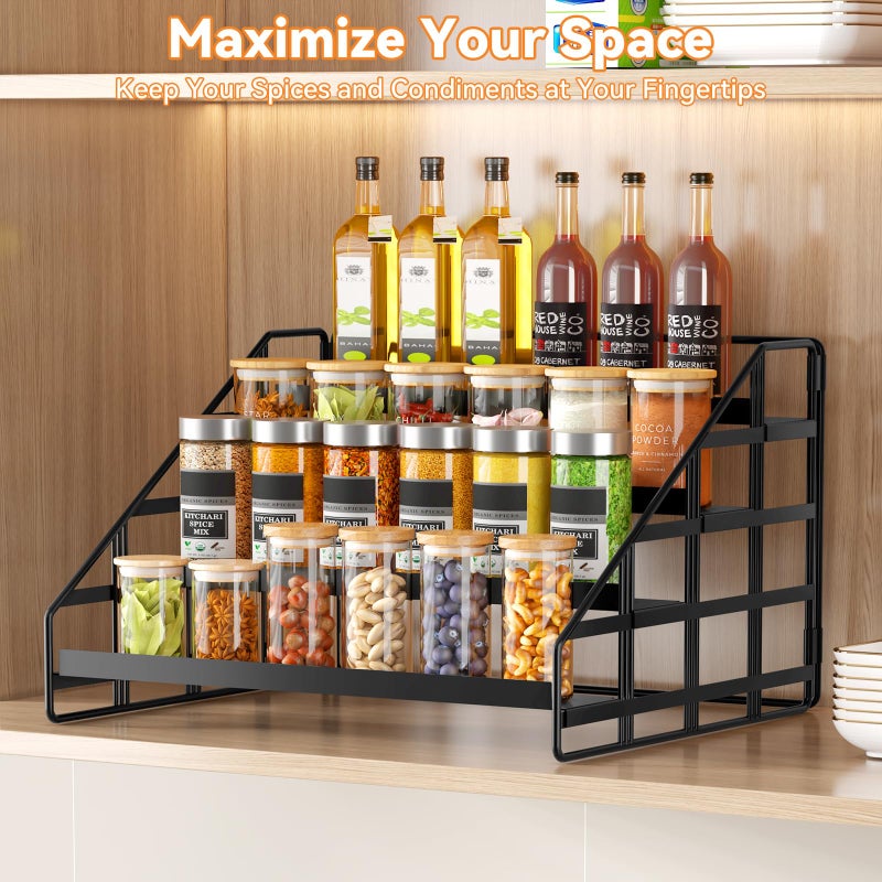 Bunoxea Spice Rack 4 Tier Kitchen Cabinet Organizer,Countertop Spice Rack,Tier Depth Adjustable Cabinet Shelf,Step Spice Organization Easy Visibility,Holds Seasoning and Condiments - Image 3
