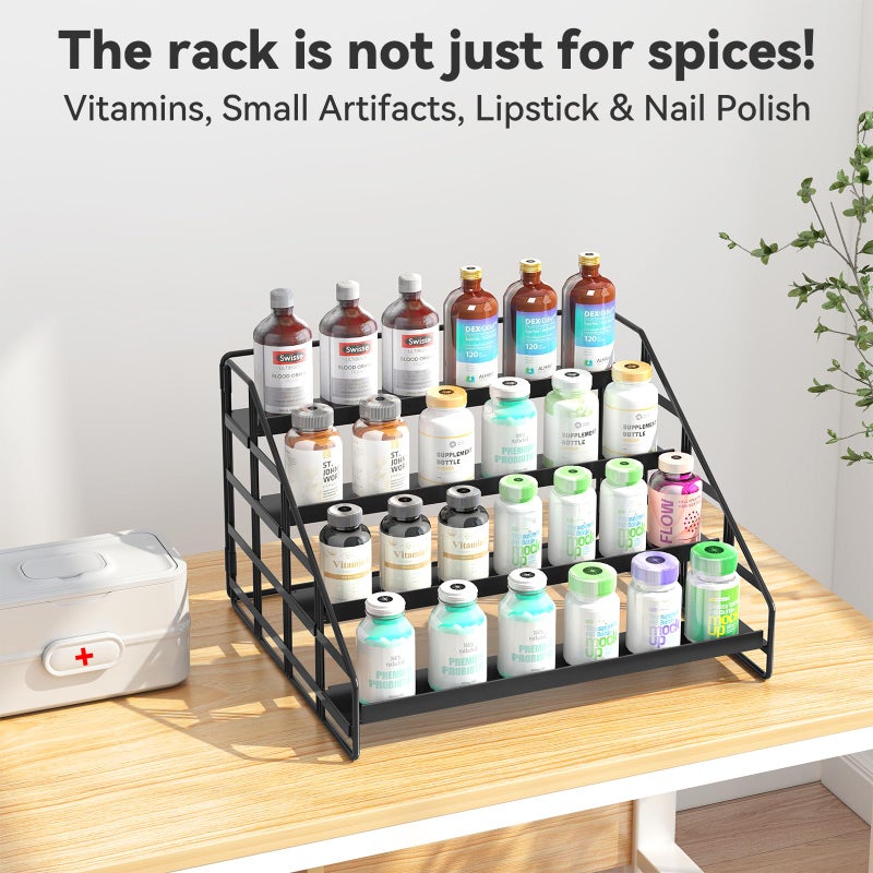 Bunoxea Spice Rack 4 Tier Kitchen Cabinet Organizer,Countertop Spice Rack,Tier Depth Adjustable Cabinet Shelf,Step Spice Organization Easy Visibility,Holds Seasoning and Condiments - Image 4