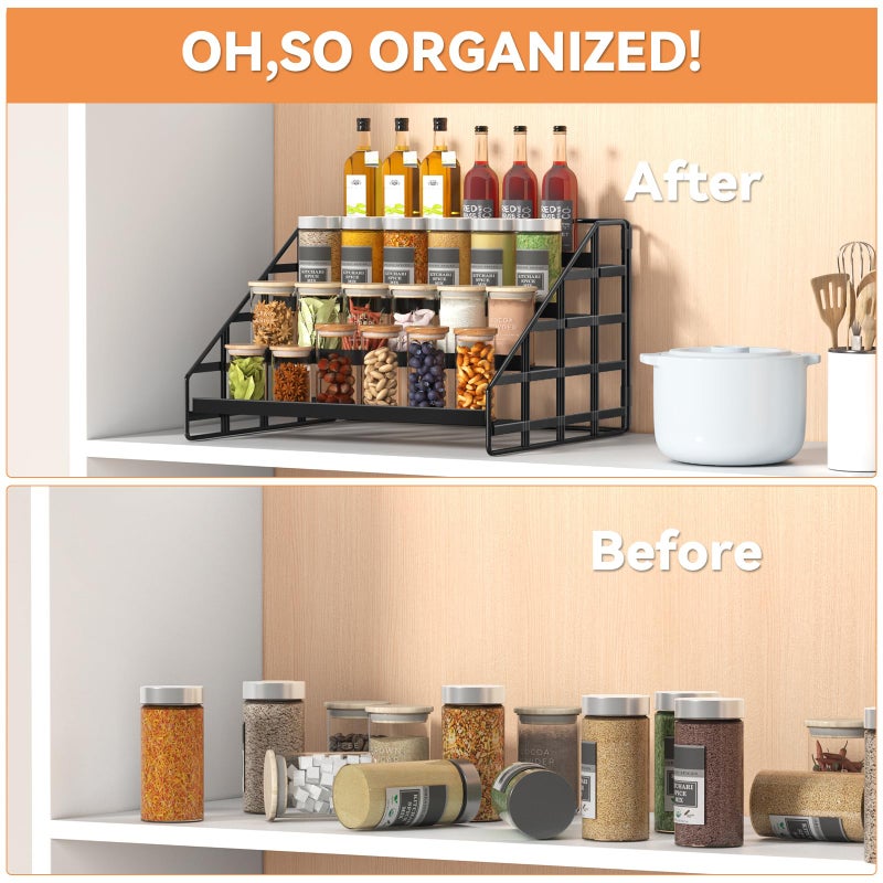 Bunoxea Spice Rack 4 Tier Kitchen Cabinet Organizer,Countertop Spice Rack,Tier Depth Adjustable Cabinet Shelf,Step Spice Organization Easy Visibility,Holds Seasoning and Condiments - Image 5