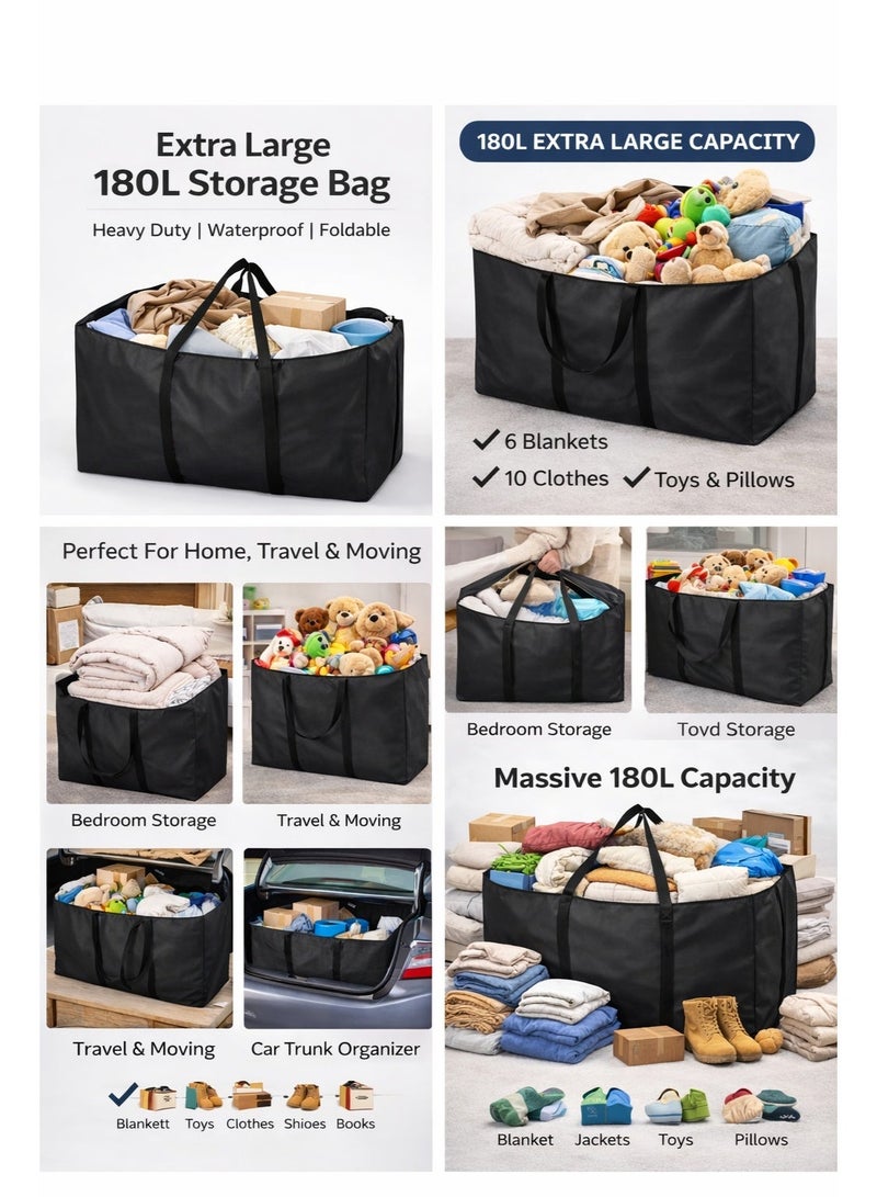 Eworld 180L Extra Large Moving Bag with Strong Zippers & Handles | Heavy-Duty Storage Tote for Clothes, Bedding & Travel | Foldable, Waterproof Organizer for Moving and Space Saving - Image 3