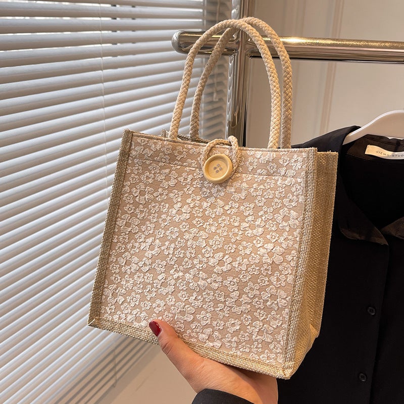 Linen Handheld Bucket Bag - Image 4